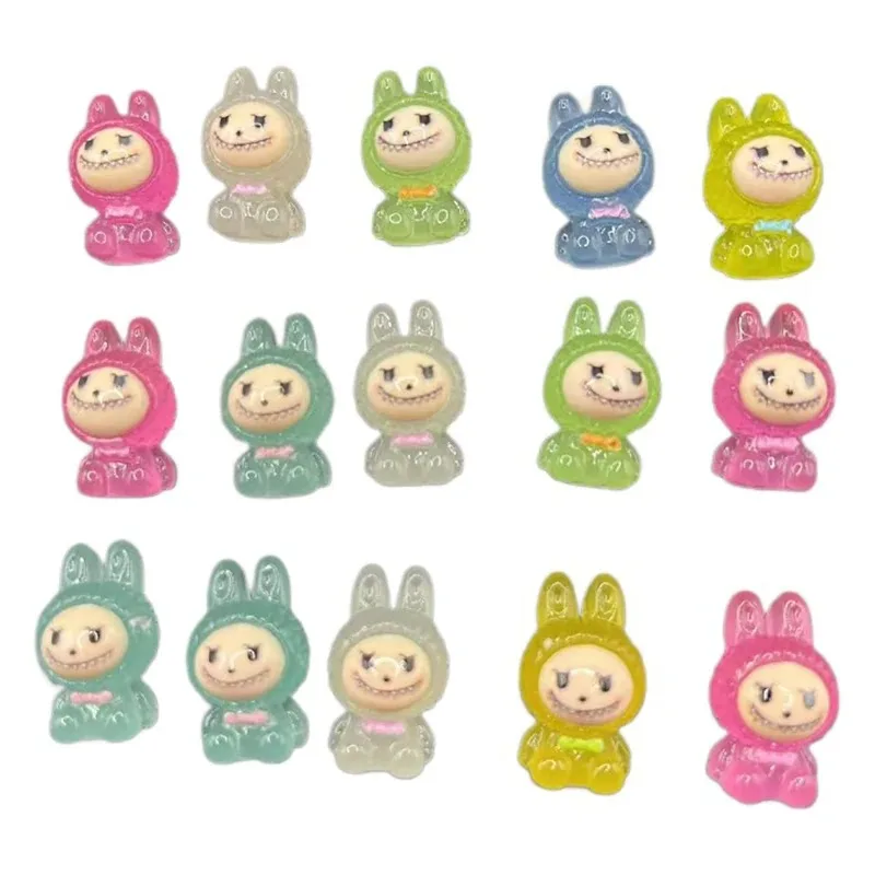 10 قطعة صغيرة مضيئة Labubu الحلي لطيف الكرتون تماثيل راتينج المشهد الصغير الديكور سطح المكتب زخرفة DIY بها بنفسك سيارة الحلي