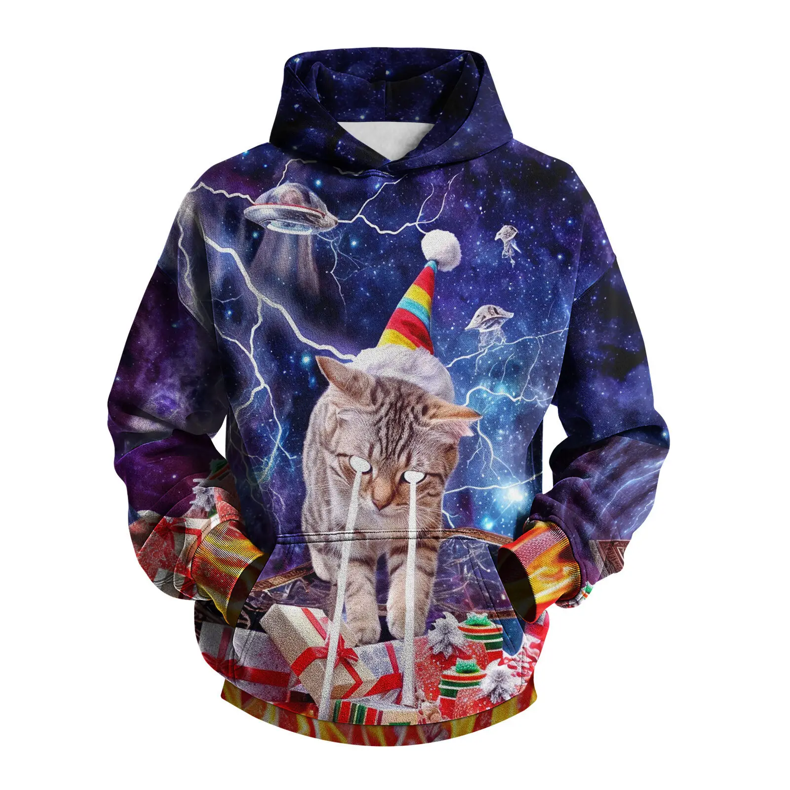 เสื้อฮู้ดพิมพ์ลายแมวคริสต์มาส 3 มิติ สไตล์ตลกๆ สำหรับผู้หญิงและผู้ชาย เสื้อสเวตเชิ้ตมีฮู้ด สตรีทแวร์ ทรงโอเวอร์ไซส์ เสื้อฮู้ดแบบสวมหัว เสื้อผ้าผู้หญิง