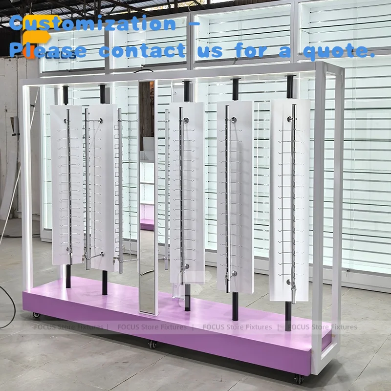 

custom.Modern Retail Eyewear Display Stand Painted Surface Multi Panel Rotating Rack Optical Store Display Fixture