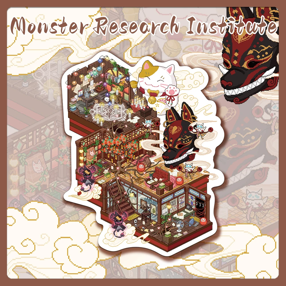 

3PCS Creative 3D Miniature Monster Research Institute Landscapes for Niche Decompression PET transparent material stickers