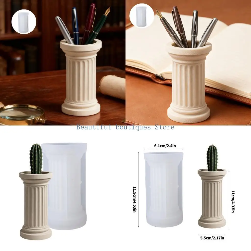 U4LF Silicone Planter Pot Mold Roman Column Craft Jewelry Holder Molds