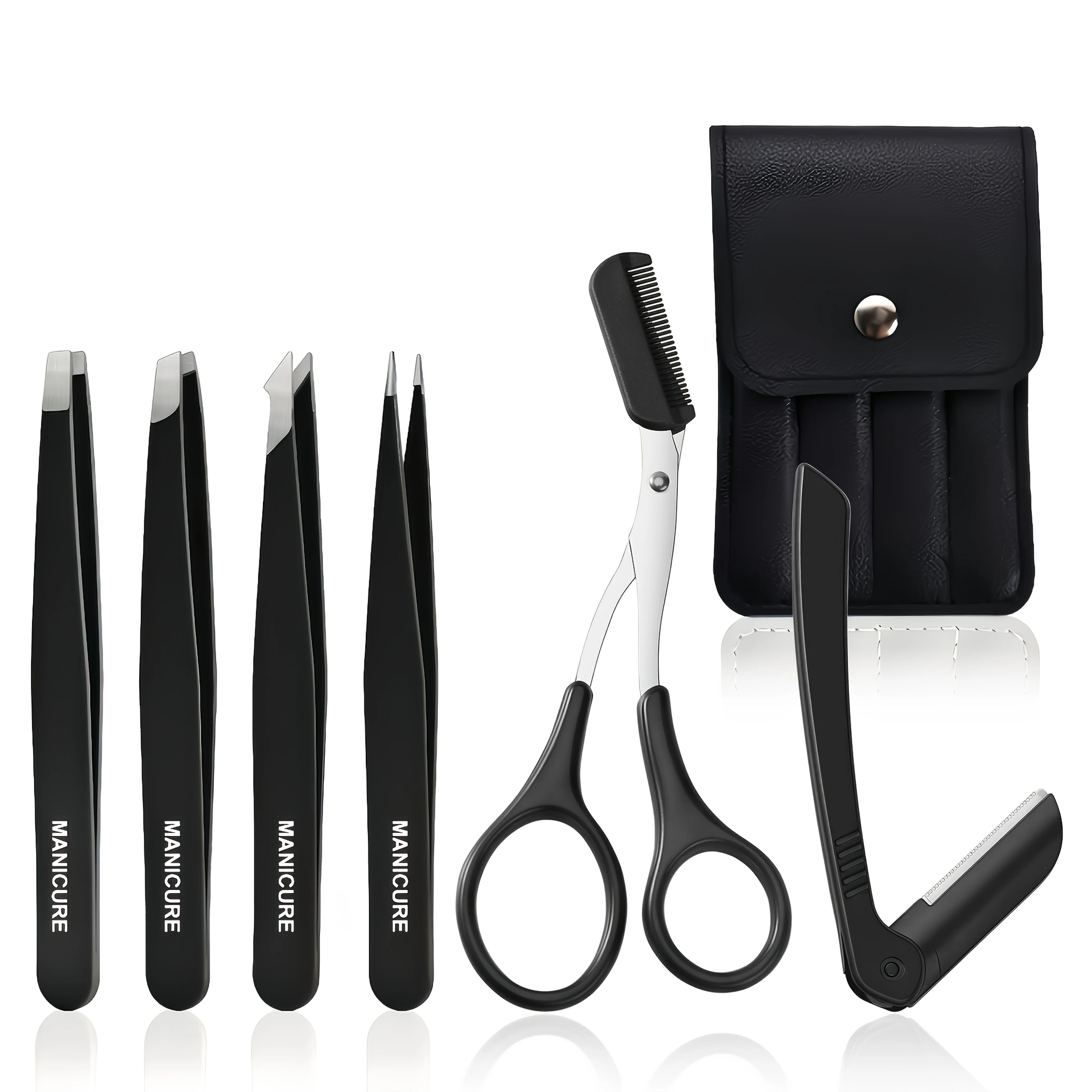 6pcs Professional Stainless Steel Precision Tweezers Scissors Suitable for Eyebrow Trimming Facial Hair Removal Travel-Friendly