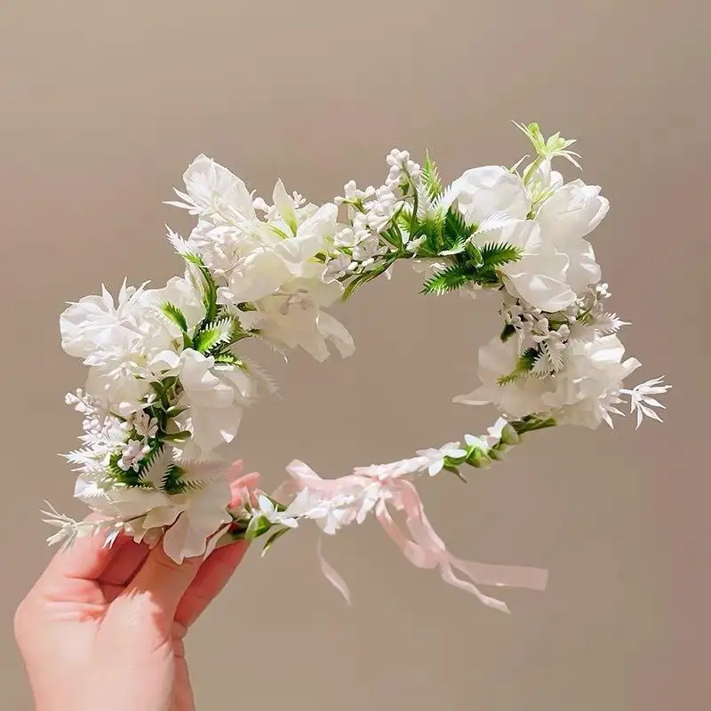 Buntes Blumen-Stirnband für Frauen, künstlicher Blumenkranz für Braut, Hochzeit, Festival, Fotoshootings, feenhafte Haaraccessoires – Detail 14
