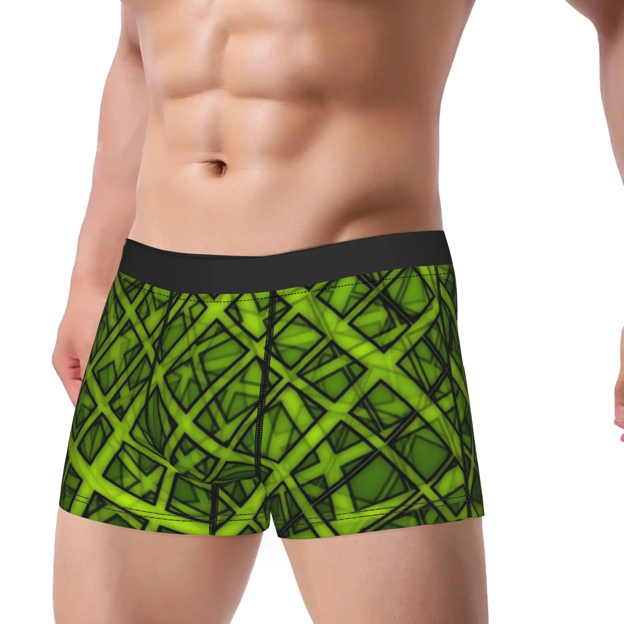 Green Cracked Grid Texture Pattern  Underpants Breathbale Panties Male Underwear Print Shorts Boxer Briefs