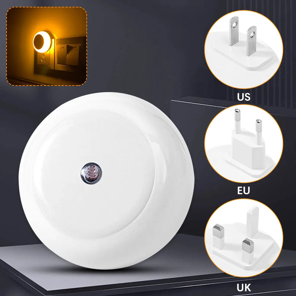 LED Night Light Smart Night Sensor Round Plug in Wall Night Lamp Bathroom Home Kitchen Hallway Staireway Bedroom Nightlight