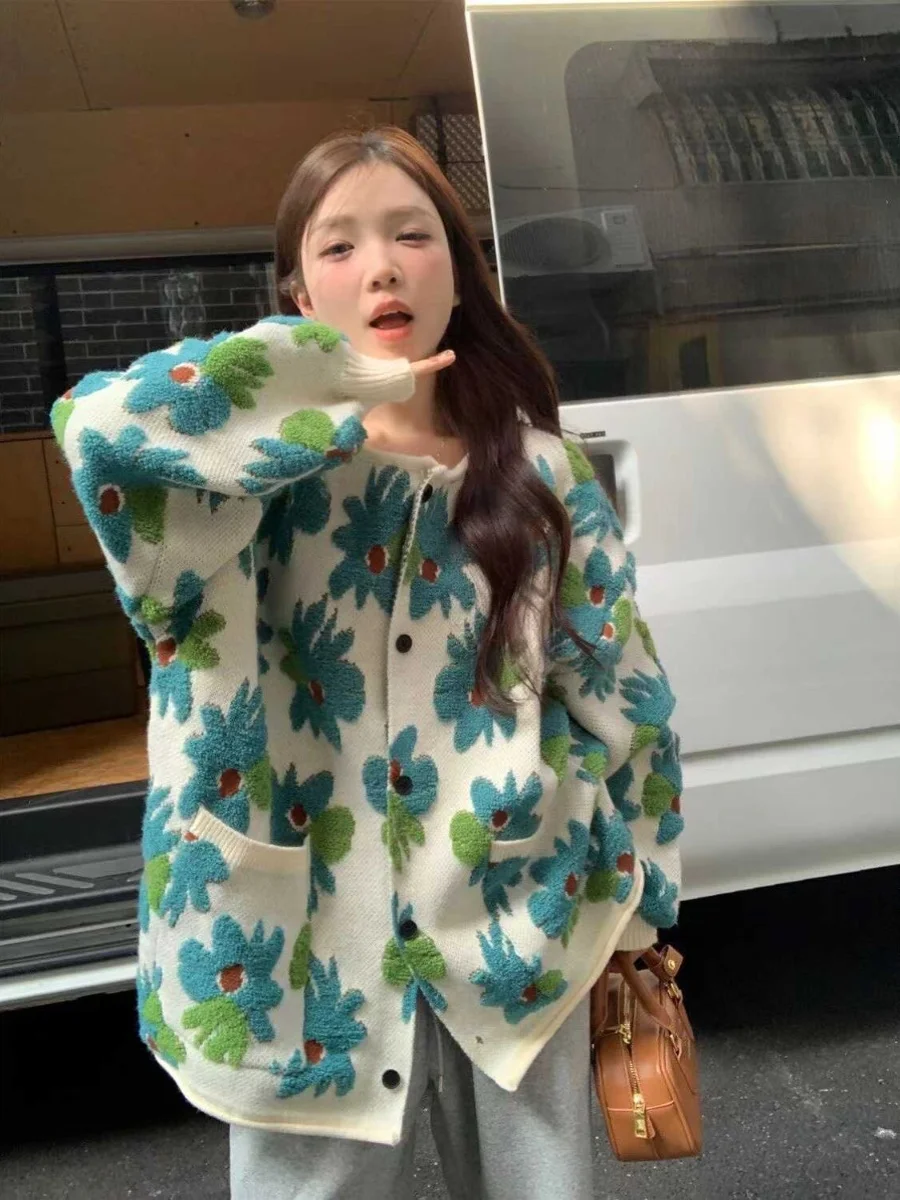 سترة نسائية مطرزة بنقوش زهرية جميلة، فضفاضة وأنيقة للخريف والشتاء، مناسبة للمقاسات الكبيرة حتى 200 رطل، عصرية ومناسبة للعمل #3