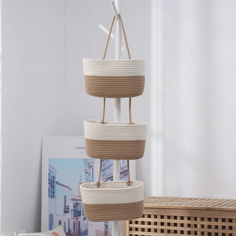 

Wall Mounted Hanging Basket Cotton Storage Baskets Handwoven Fruit Vegetable Organizer Kitchen Organization Tool Y5GB