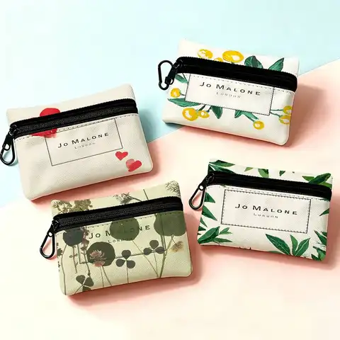 J-Jo M-Malone L-LOGO Compact Oxford Cloth Zipper Pouch Detachable Carabiner Mini Coin & Key Wallet