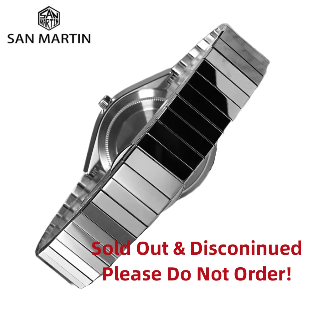 San Martin 21mm Polished 1-Link Bracelet Solid 316L Stainless Steel For Watch SN0102 Double Push Butterfly Clasp Screw Design