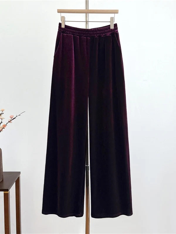 

Новые китайские бархатные широкие брюки в стиле ретро с эластичной резинкой на талии, утягивающие повседневные брюки прямого кроя, однотонные универсальные длинные брюки...