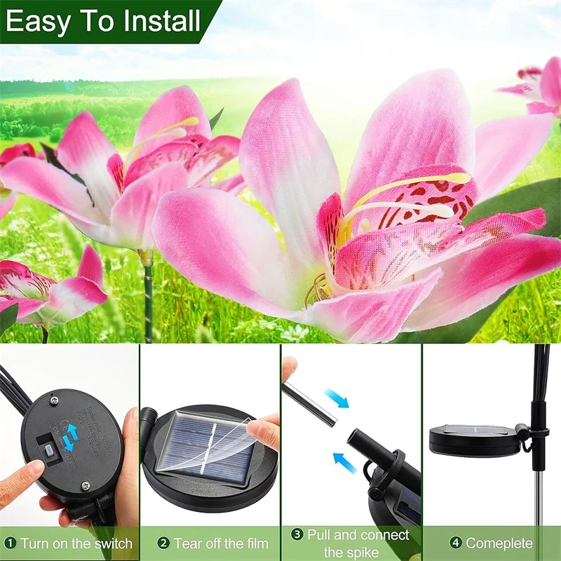 Solarleuchten für den Außenbereich, Garten, dekorative Blumen, wasserdicht, Solar-Orchideenblumen-Licht, LED, solarbetriebene Landschaftsbeleuchtung für den Hof