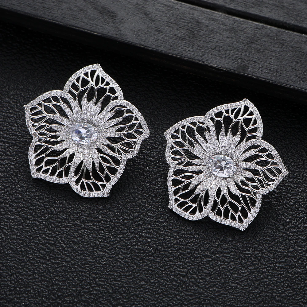 

Роскошные красочные серьги-гвоздики с цветком для женщин, свадебные серьги с кубическим цирконием, Дубай, свадебные серьги, ювелирные аксессуары A20270