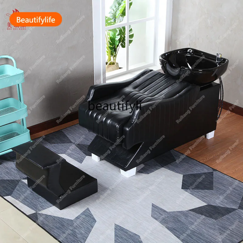 

A435 Ceramic Basin Half Lying Salon Barber Shop Shampoo Shampoo Chair Beauty Salon Lying Bed