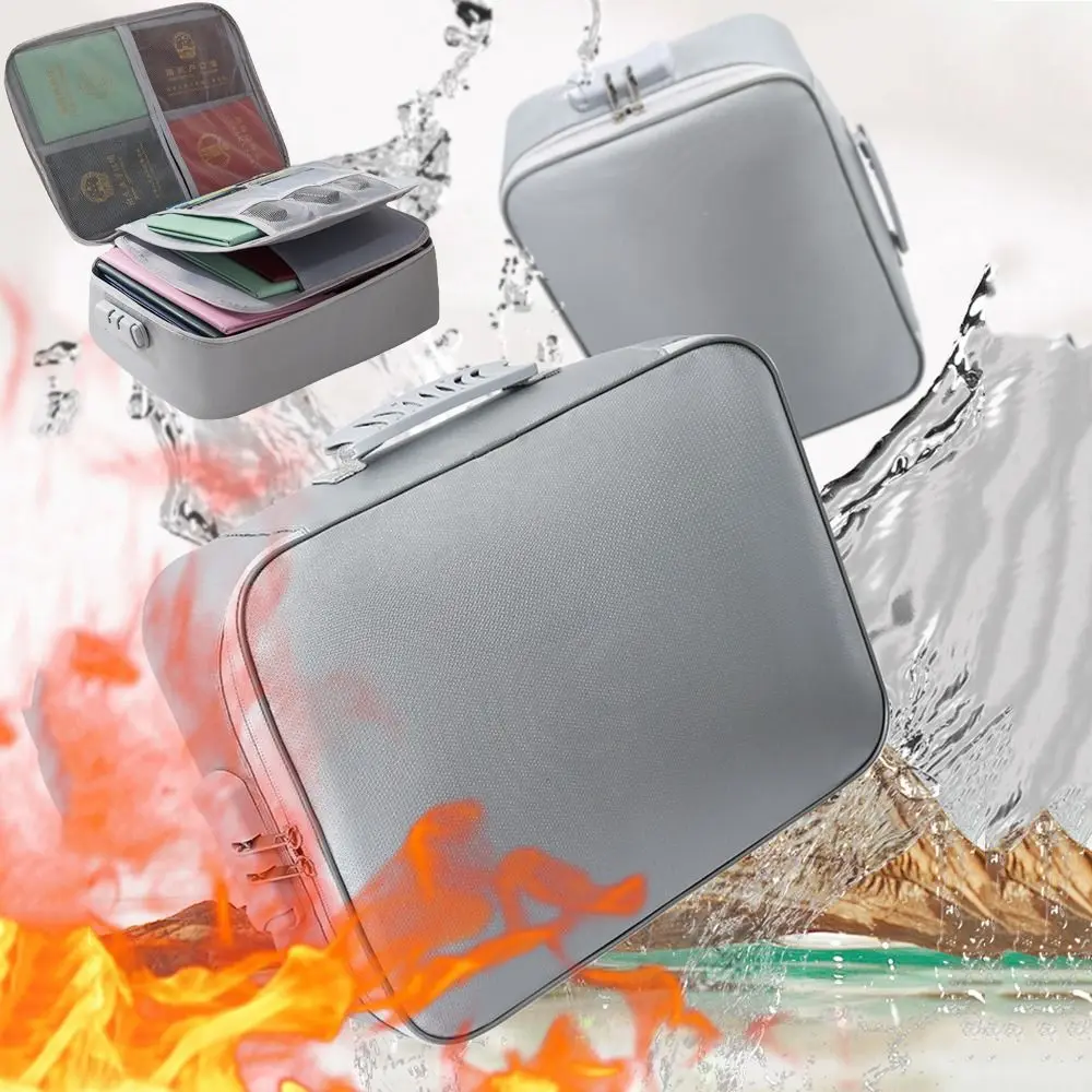 

Waterproof Fireproof Document Bag Multi-Layer Zipper Closure Portable Passport Case Multi-Functional Password Lock