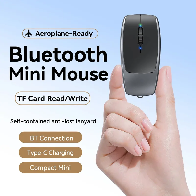 TF Card Reader Ultra Mini Bluetooth Mouse Silent Button Rechargeable Mice Lightweight Adjustable DPI 800-1600 For Office Travel