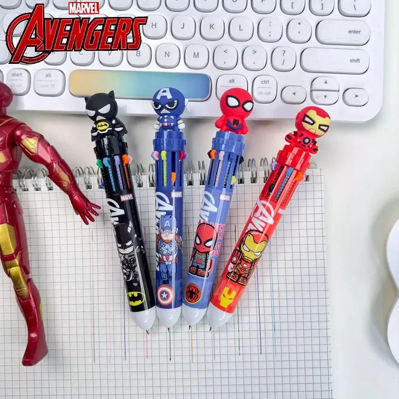 Marvel Avengers Ten-color pulpen pena Iron Man Spider-Man Deadpool Captain America Kartun Multi-color lukisan pena mainan anak