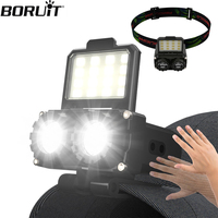 BORUiT LED Induction Headlamp Mini Cap Clip Light Type-C Rechargeable Head Flashlight Work Lights for Camping Fishing Lantern