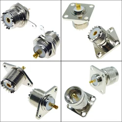 UHF SO239 Bulkhead Female Panel Chassis Mount Flange Solder Cup 4 Hole Chassis PL259 RF Coaxial Connector Coax Antenna Adapter