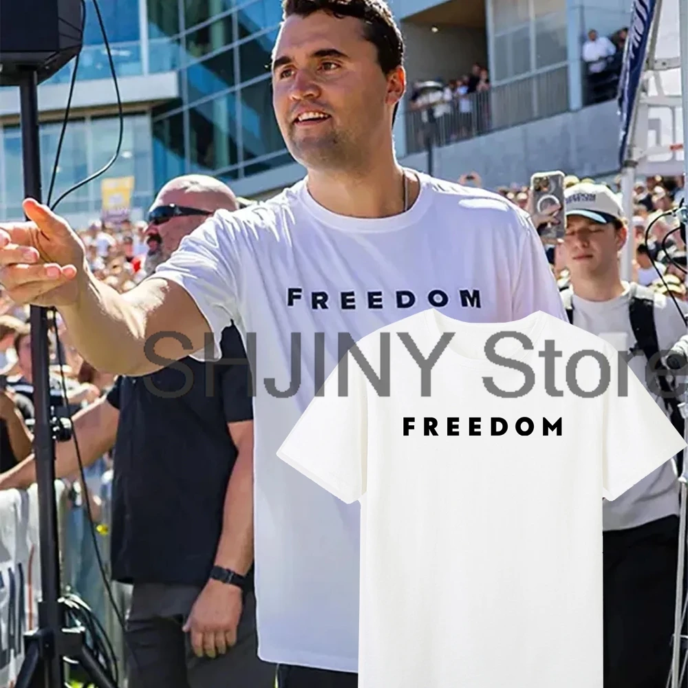 

Charlie Kirk Freedom T-shirt 1993-2025 Rip Crewneck Short Sleeve Cotton Tee Women Men Streetwear Tops