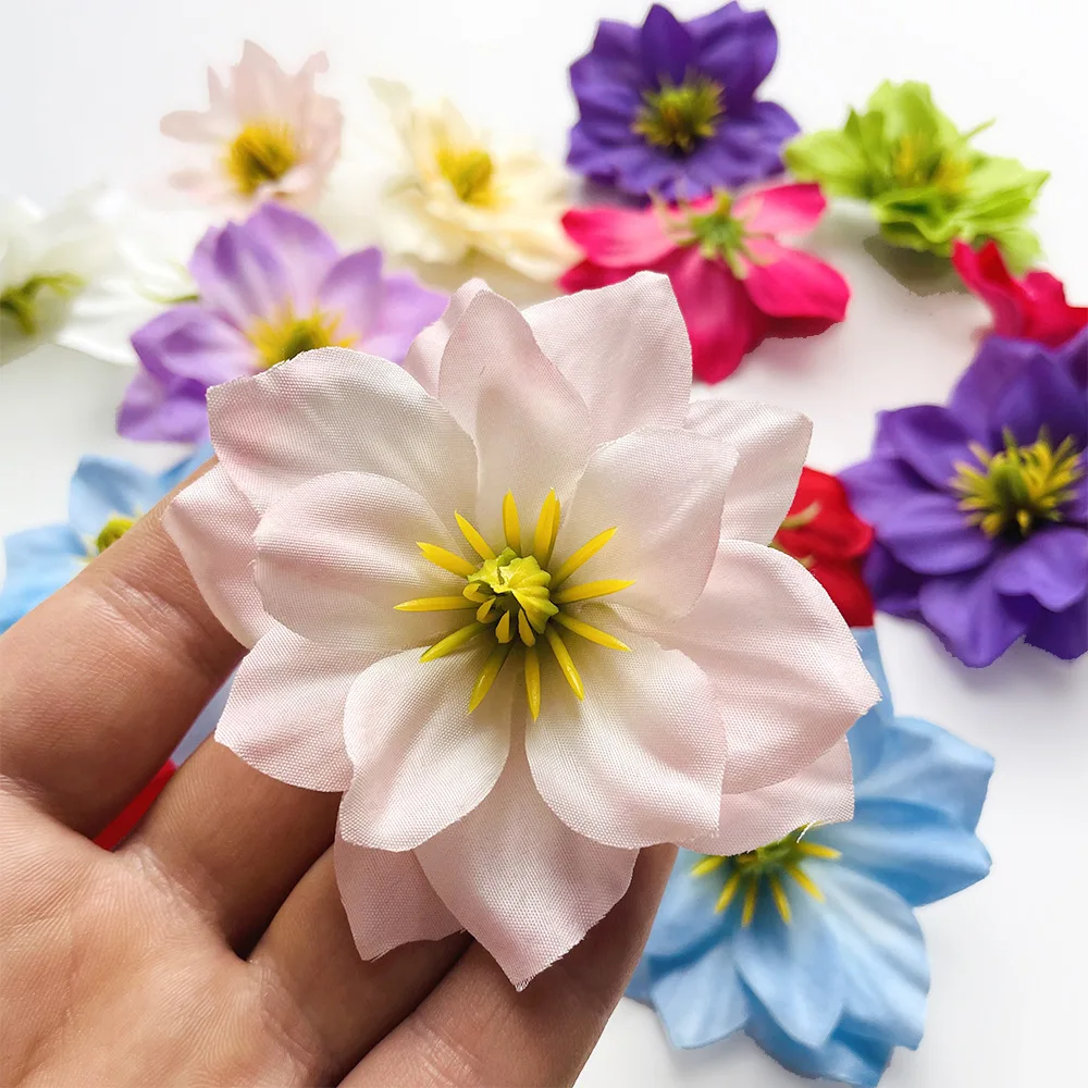 100pcs 7cm Artificial Rose Head Stamen Flower For Wedding Bridal Bouquet Home Decoration Headdress Hairpin Decoration