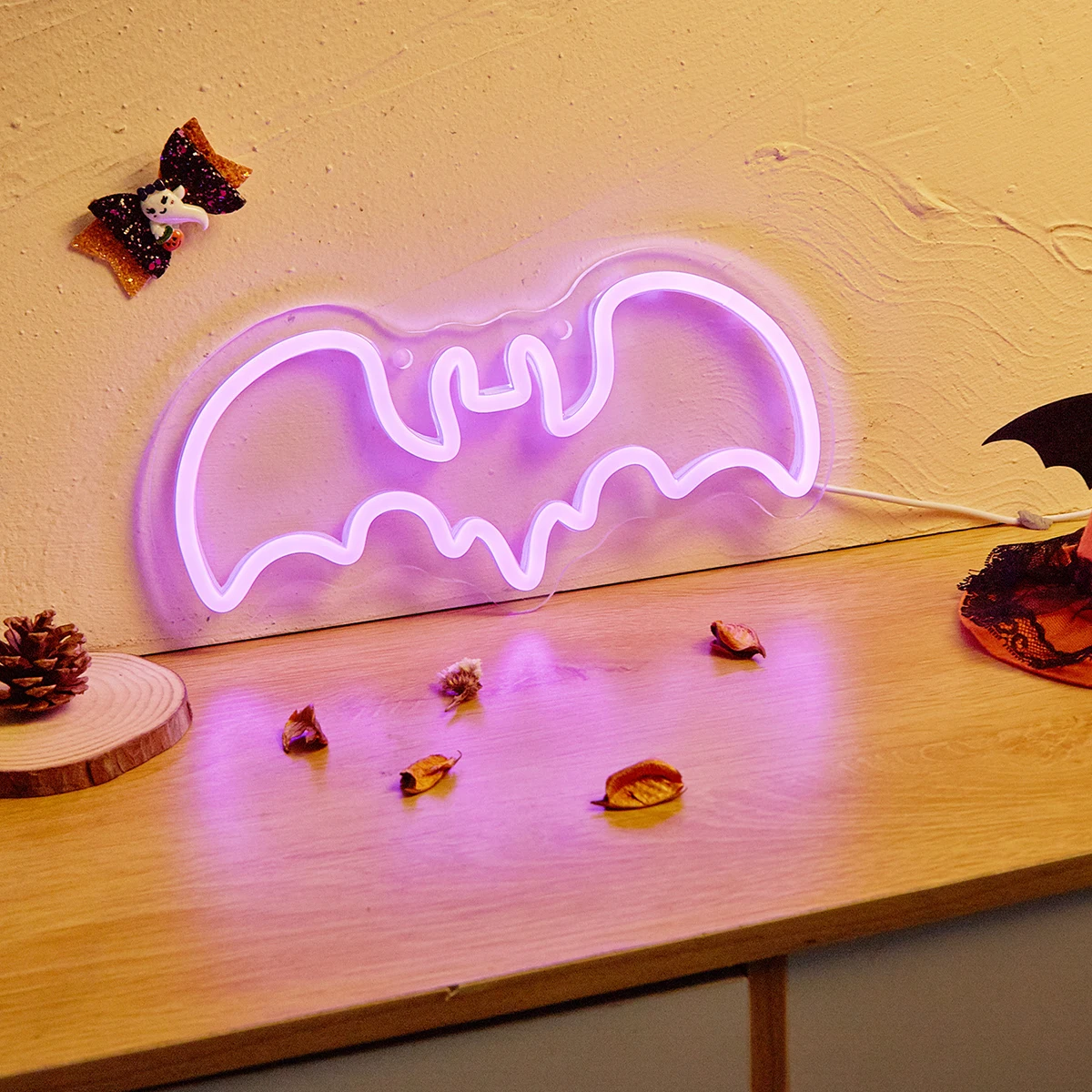 Chi-buy LED Neon Purple Bat USB Powered Neon Signs Night Light 3D Wall Art & Game Room Bedroom Living Room Decor Lamp Signs