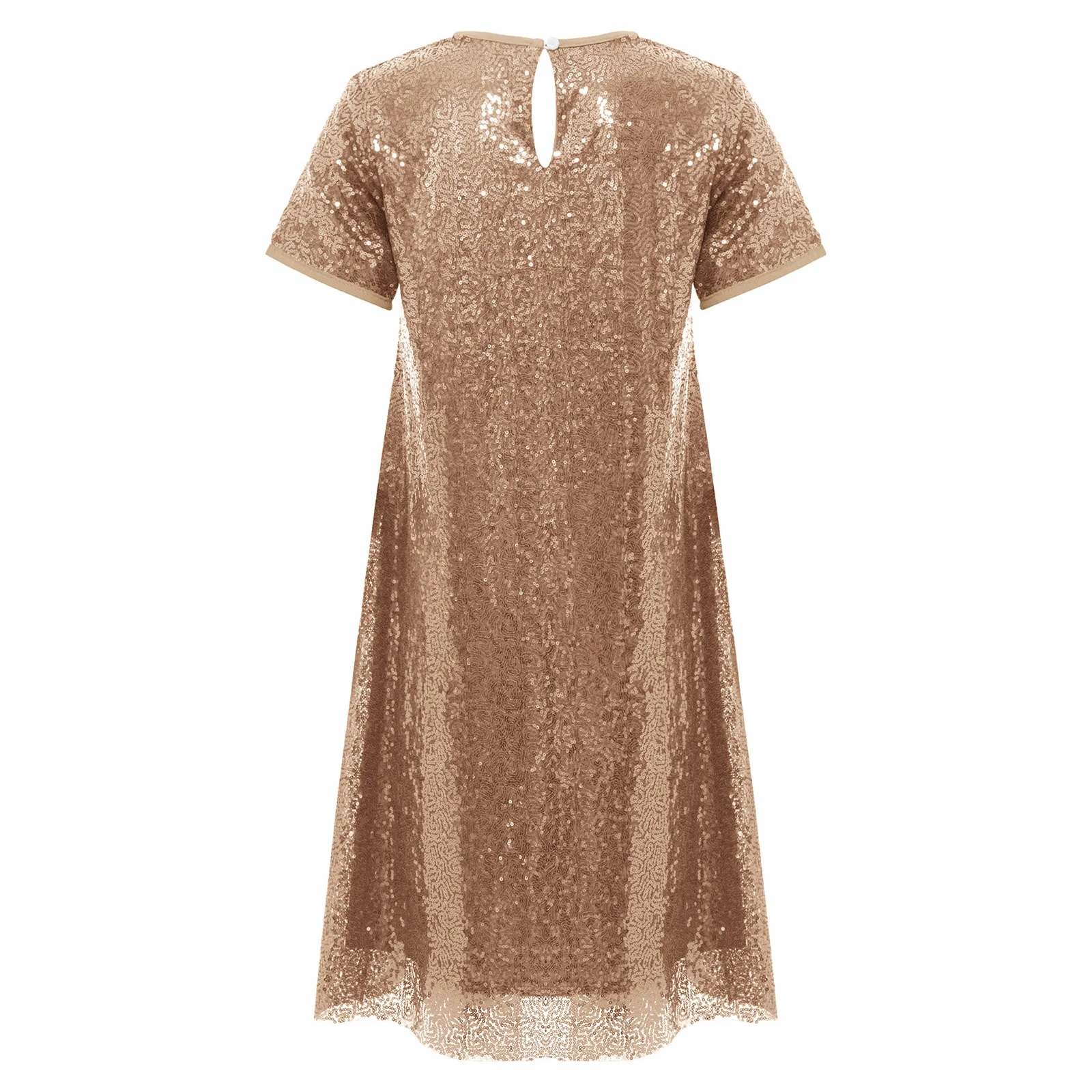 Abito da principessa per bambina, moda estiva, girocollo, maniche corte, paillettes scintillanti, abito da festa per spettacoli di compleanno