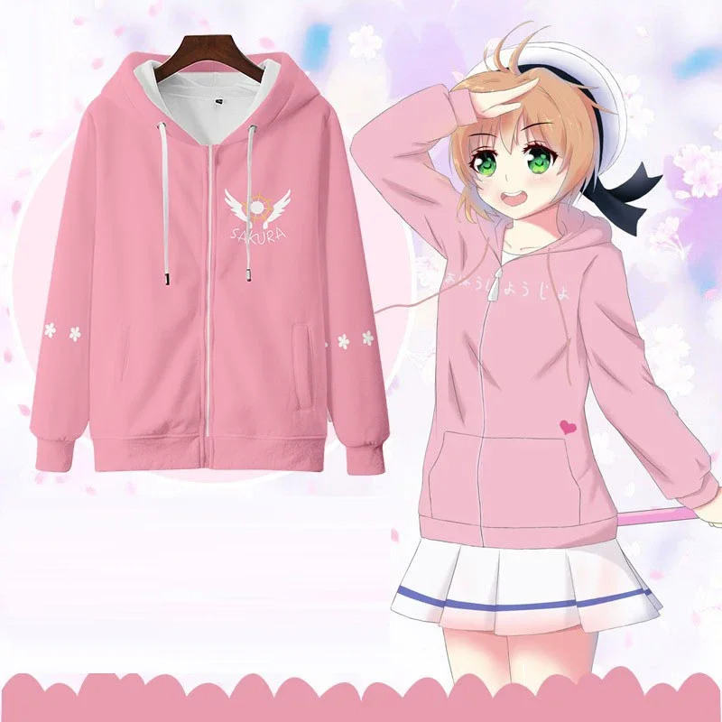 3D Print Cardcaptor Sakura Zip Up girl Hoodie Sweatshirt Streetwear Hip Hop Kinomoto Sakura Cosplay Zipper Hooded Jacket