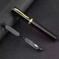 Elegant Portable Mini Reading Glasses Metal Frame Pen Box Ultra-thin Men Women Reading Glasses Presbyopia Eyeglasses With Box