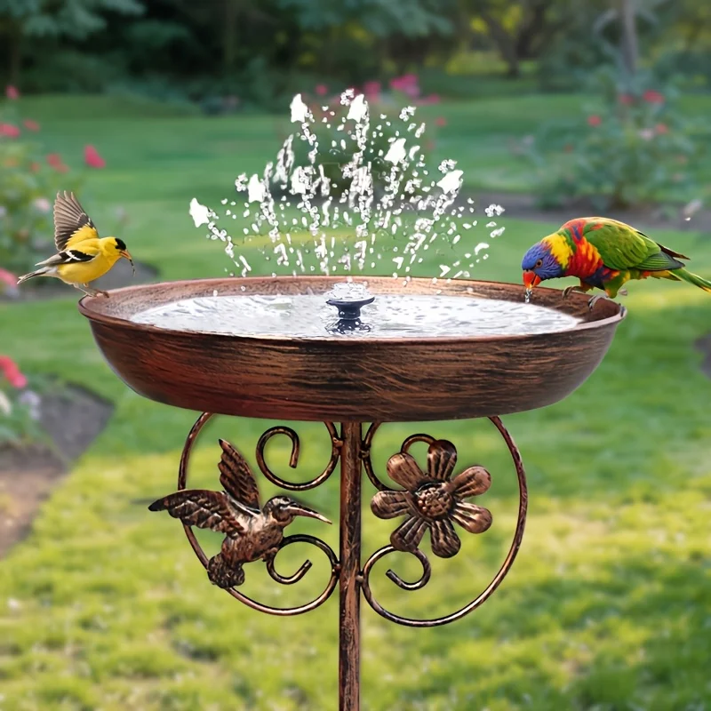 A Vintage Copper-Colored Iron Bird Bath with a Solar-Powered Fountain, Outdoor Rust-Resistant with 5 Stable Legs, Garden and Yard Decoration, Bird Drinking and Bathing Station, Easy to Clean, Classic Garden Decoration, Outdoor Decoration, Durable Handmade Product, Holiday Decoration/Outdoor Bird Feeder/Basic Feeding Equipment/Outdoor Scene Decoration