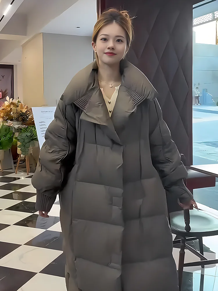 2024 invierno nuevo Faionable versátil Thiened Floing cuello grande blanco Du abajo Jaet mujer moda viaje Sle