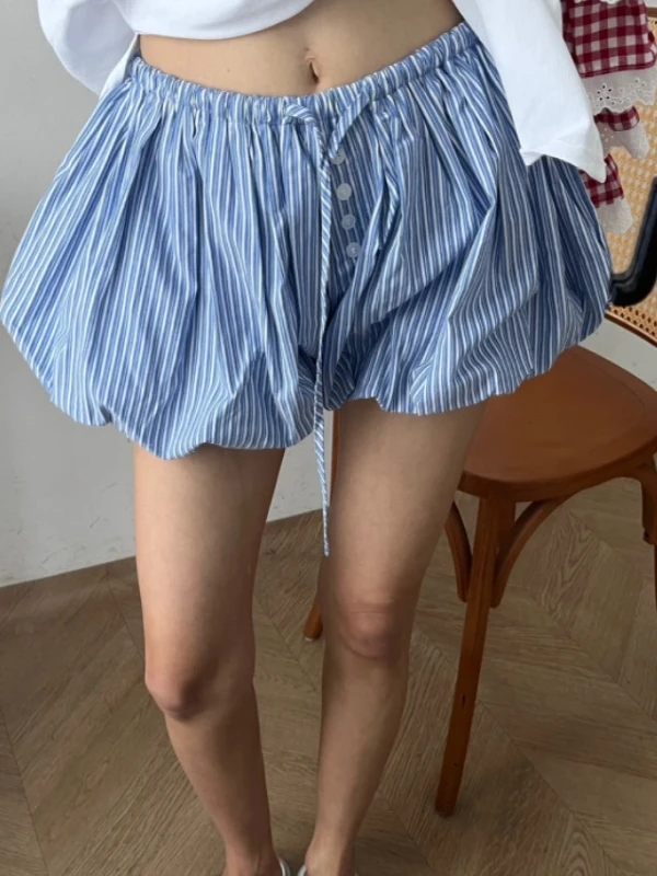 ファッショナブルなストライプランタンパンツ女性の夏の新しいスタイルカジュアルパンツ小さいサイズエレガントな若々しい弓の花ショートパンツ