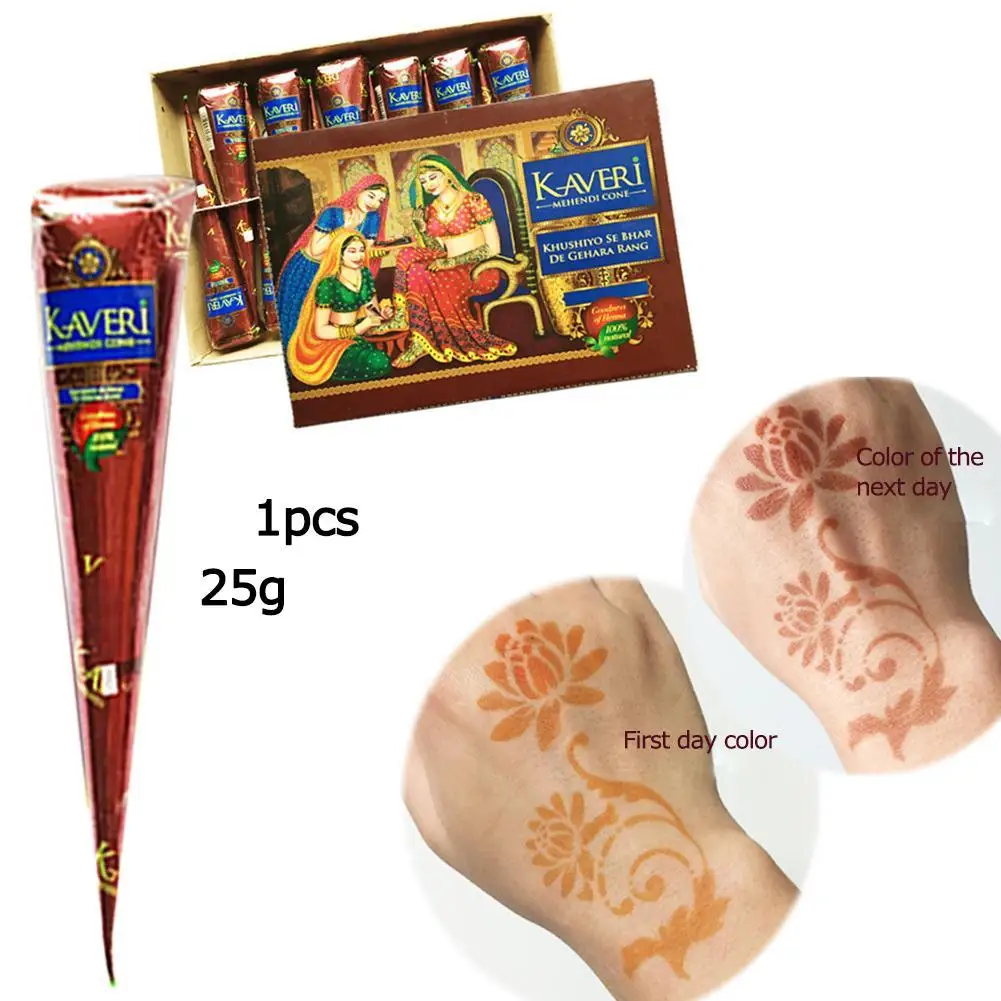 Cono de Henna Natural para mujer, 1 piezas, pasta de Henna de Color marrón, cono de crema para dedos, plantilla para pies, maquillaje temporal para dibujo de tatuaje