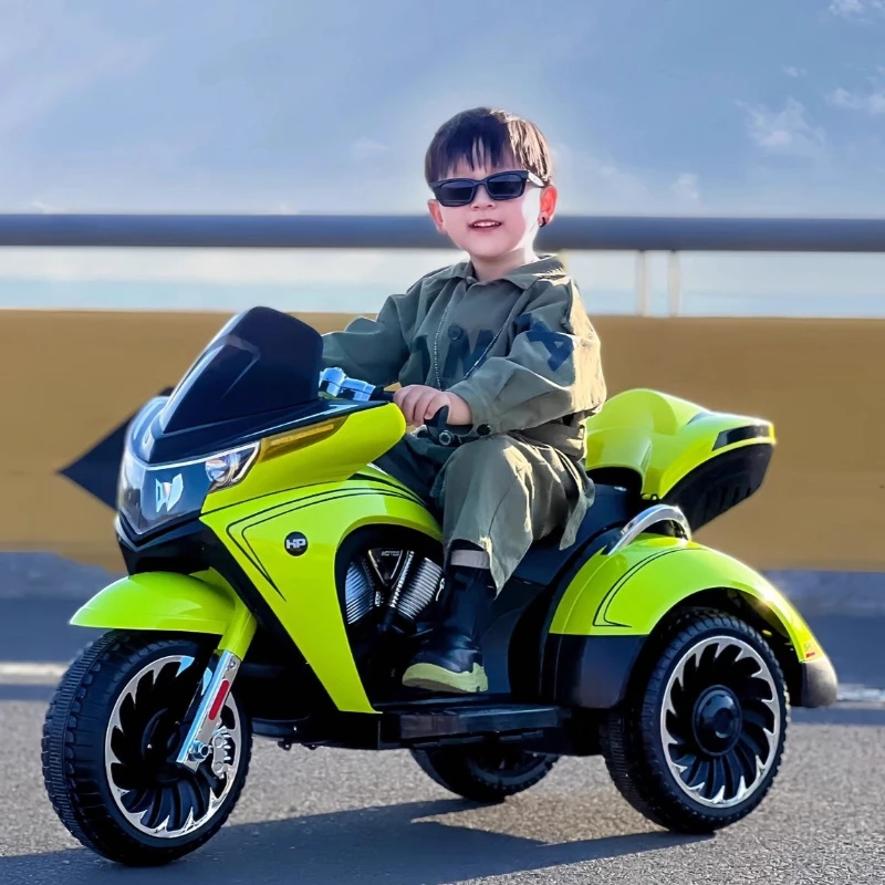 Children’s Electric Motorcycle Large Three-Wheel Ride-On Bike, Rechargeable Battery, Safe Axle Distance, Thickened Body