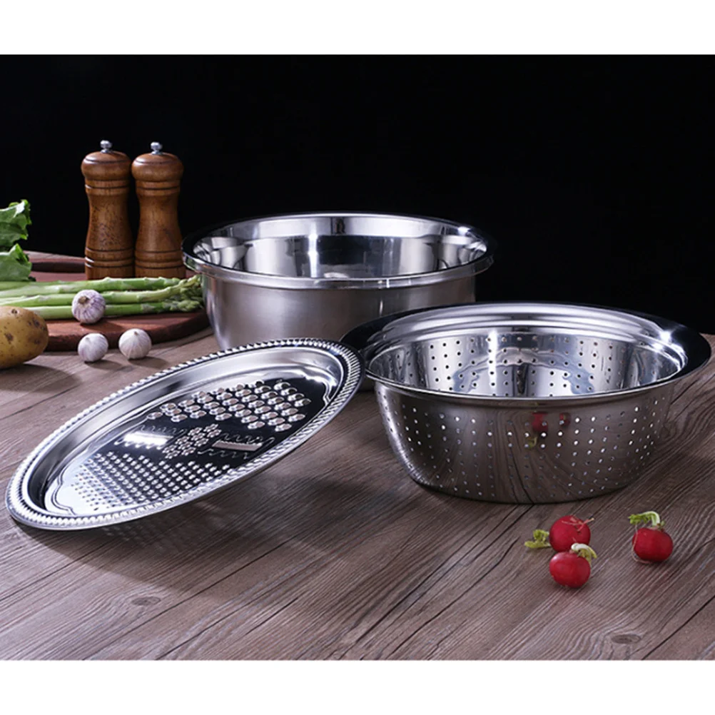 

3pcs Stainless Steel Vegetable Slicer Set Draining Grater For Ginger Garlic Carrot Fruit Kitchen Tool Silver Filter Mesh Spoon