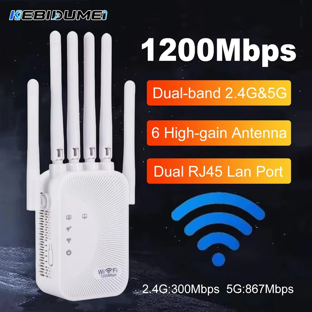 KEBIDUMEI 1200 Wifi Repeater Amplifier 2.4G 5G Network Card Expander Range Extender WiFi Signal Booster Wireless Wi-Fi Router