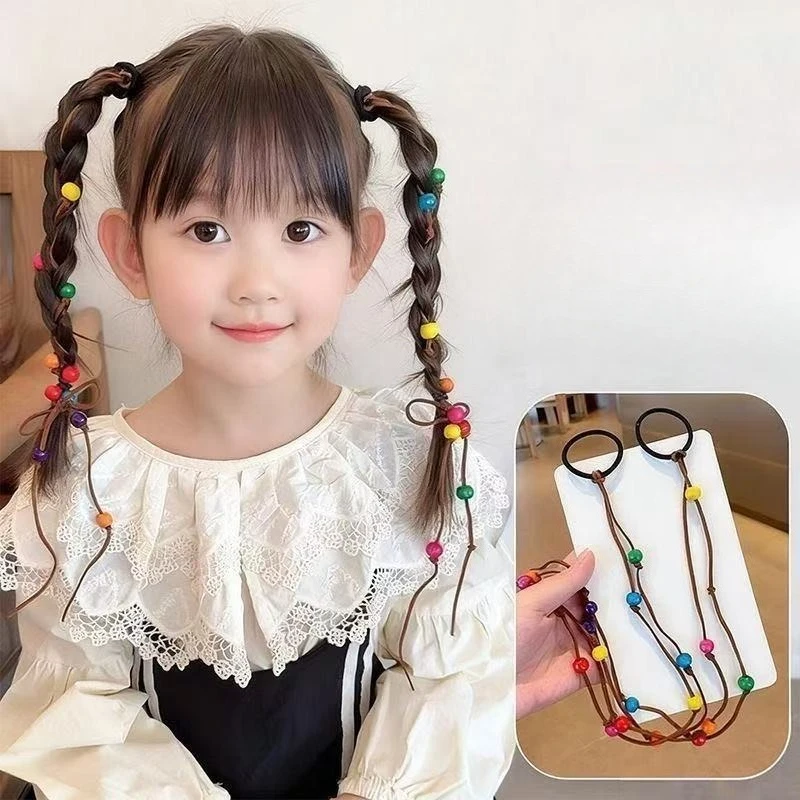 

1/2/4Pcs Colorful Wood Beaded Braiding Hair Ropes Women Girls Boho Style Leather Rope Elastic Hair Tie Ethnic Hair Accessories