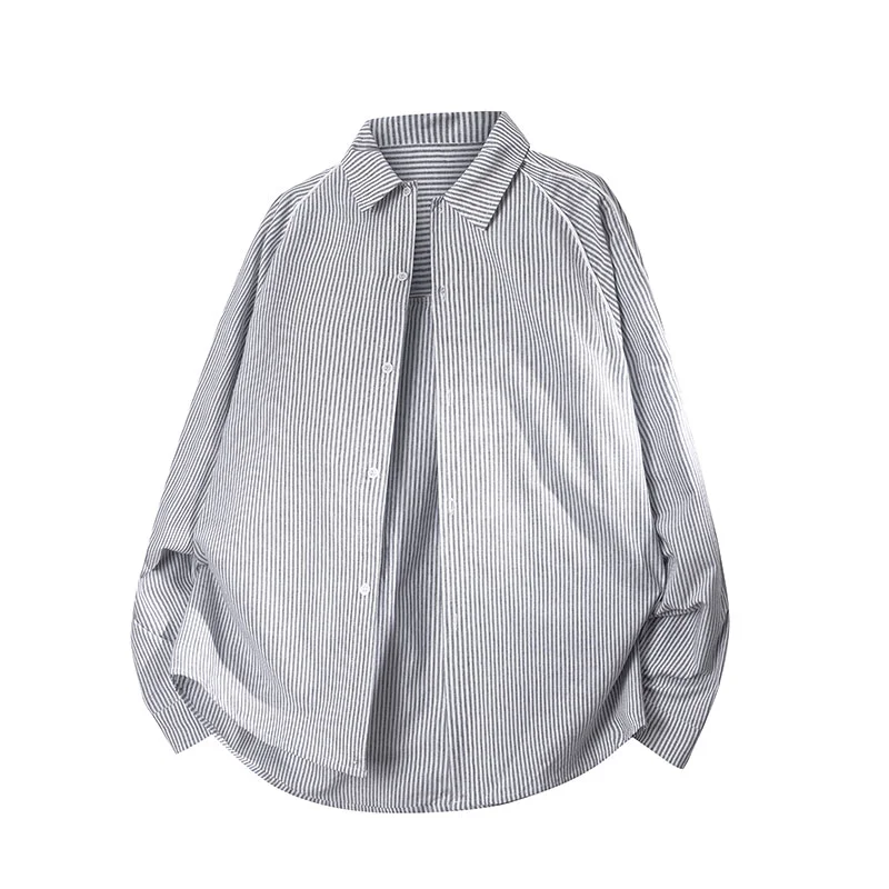 

Shirt Collar Coat Striped Loose Cardigan Men's Button Casual Top