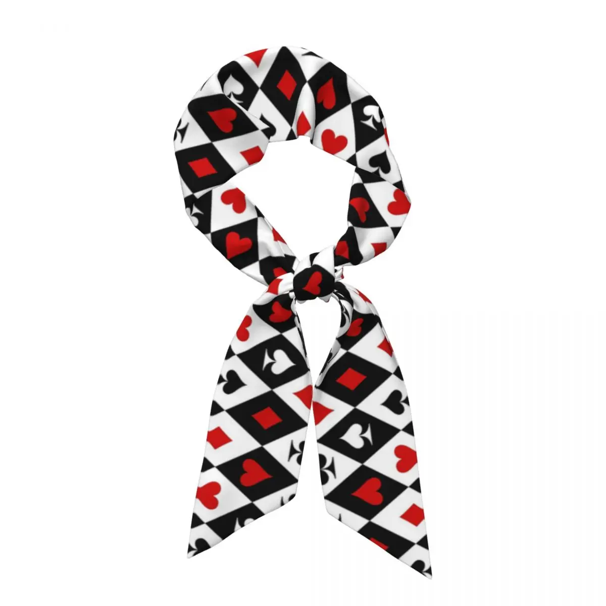 Playing Cards Suit Symbols Women Long Narrow Scarf Silky Skinny Scarf Multi-use Neck Head Wrap for Office Daily Party