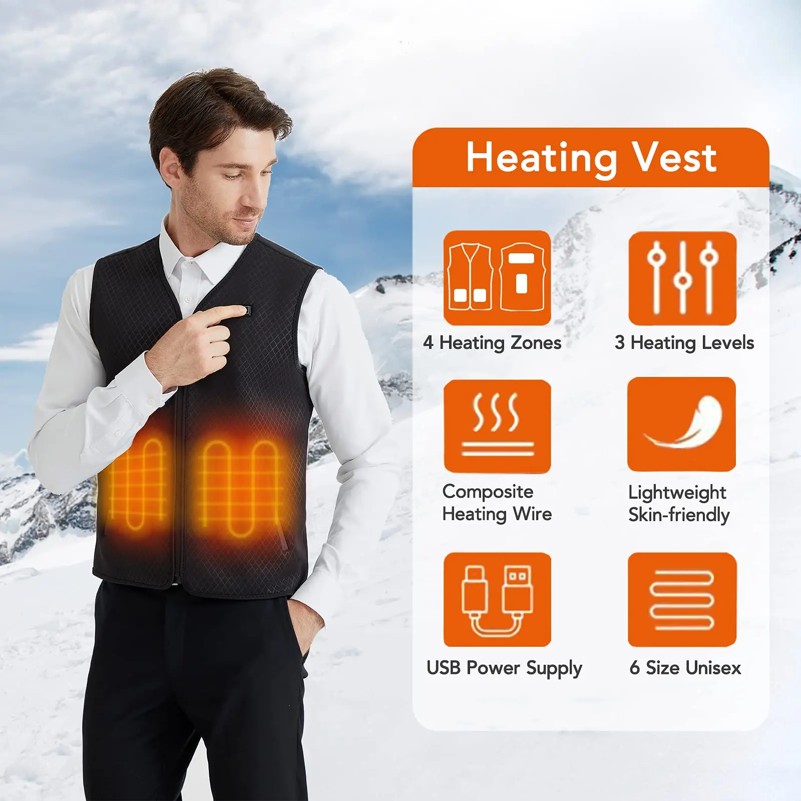Lightweight Heated Vest for Men Women Electric Heating Vest for Outdoor Camping Hiking Fishing Motorcycle Hunting No Battery