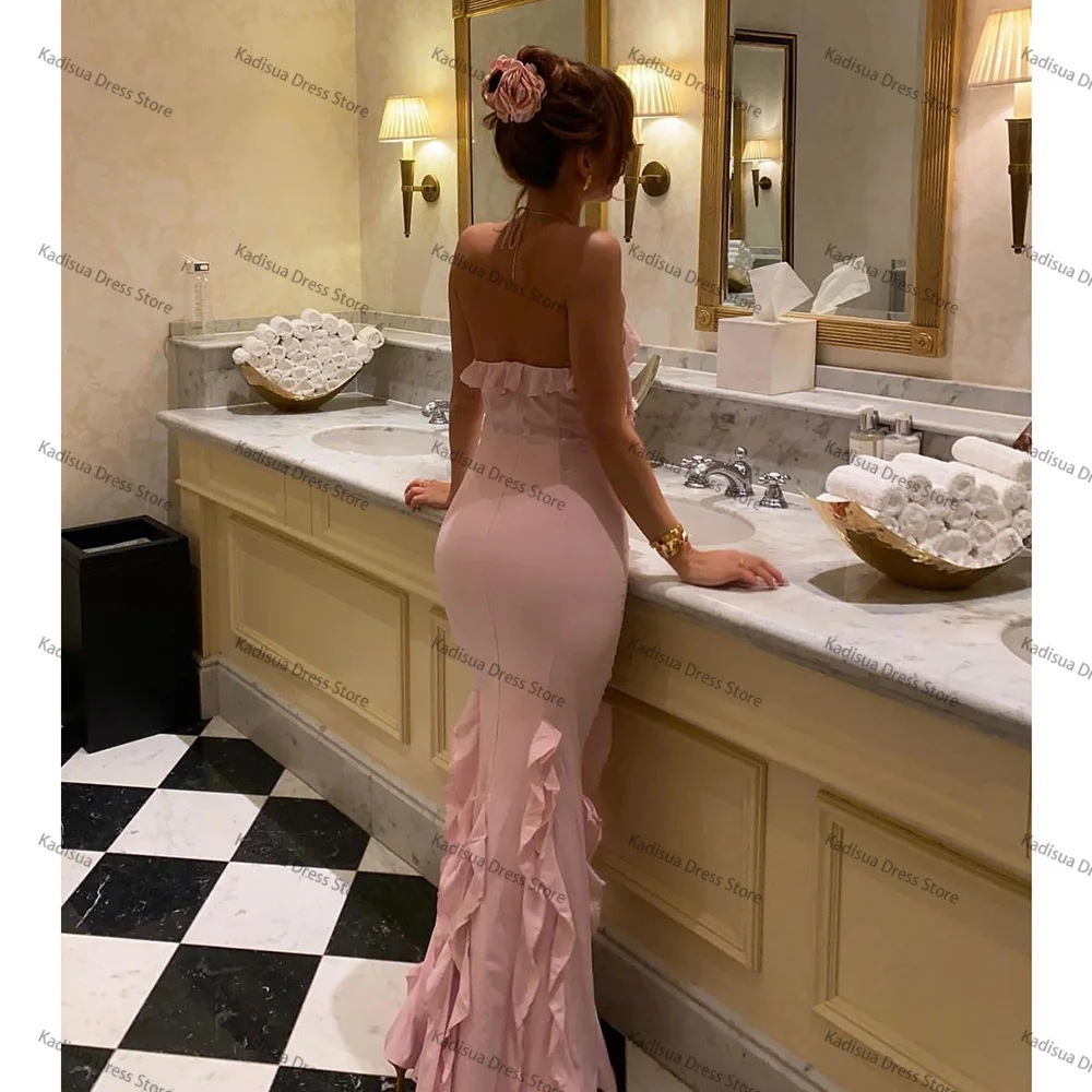 Sexy Pink Halter abiti da ballo senza maniche lunghezza del pavimento dritto personalizzato occasioni speciali abito lungo da sera per donne eleganti 2024