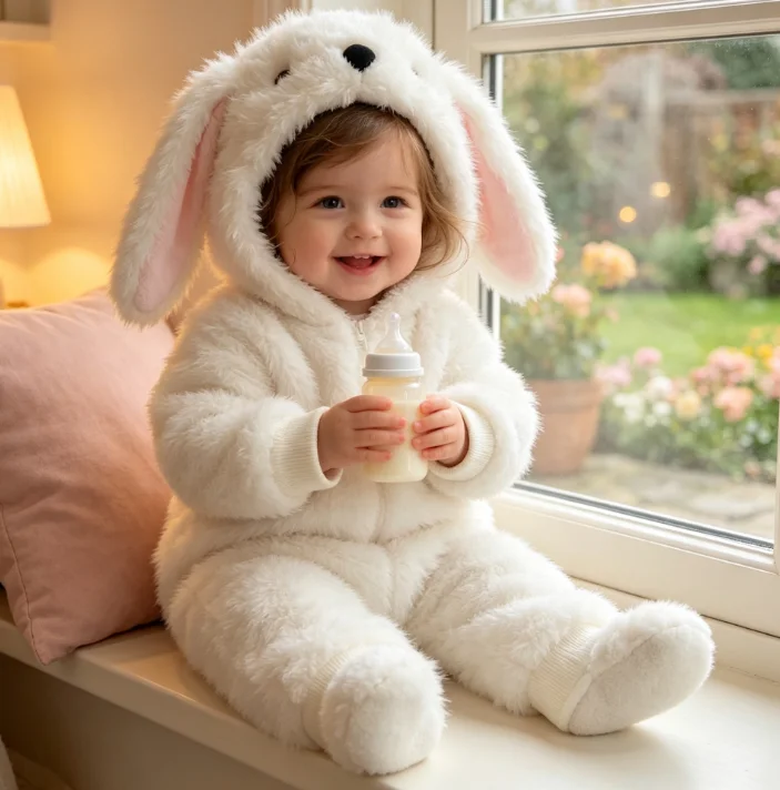 Girls' Onesie 2026 Autumn and Winter New Children's Clothing Korean Style Girl Baby Foreign Fluffy Cute Animal Onesie