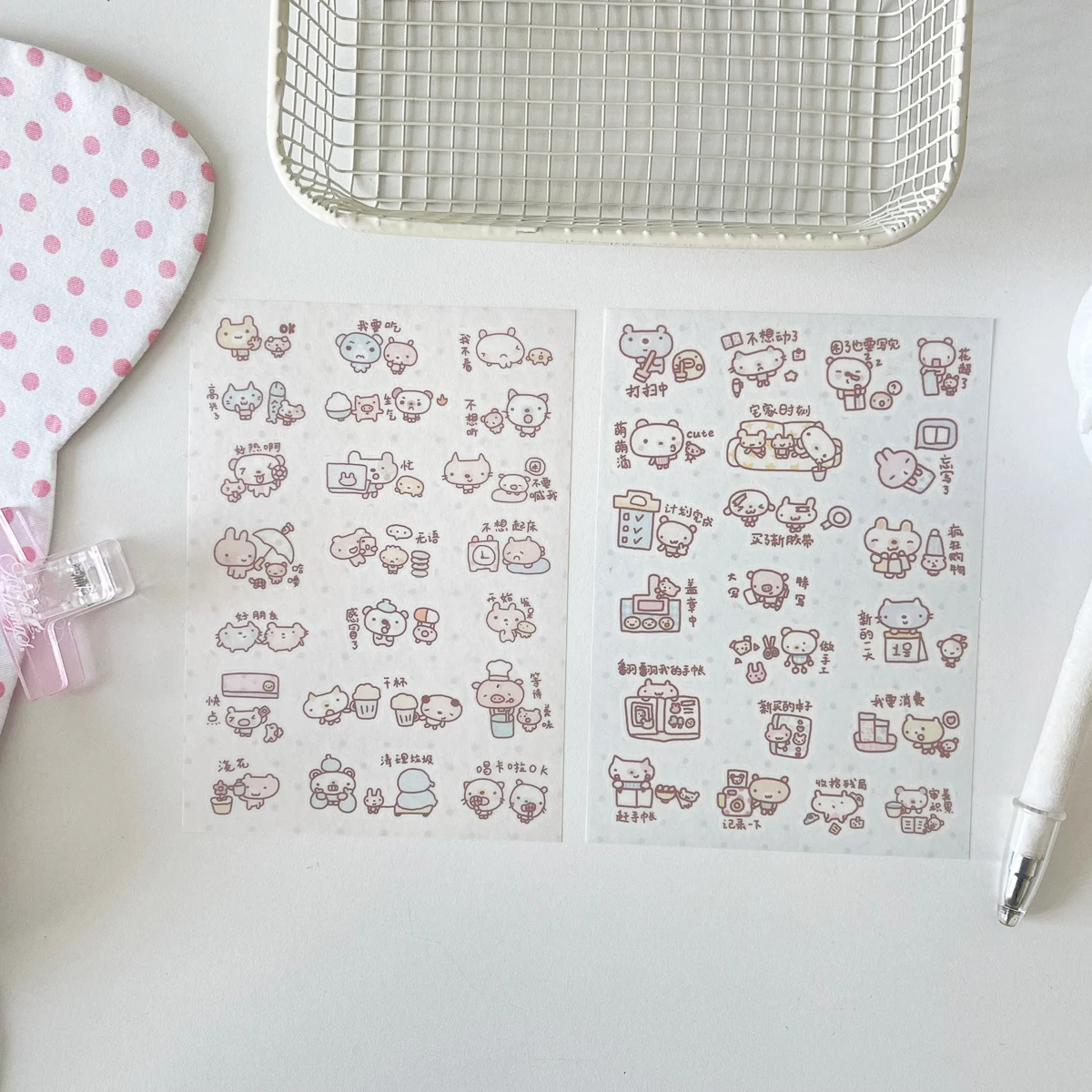 WAKAWAKA Kawaii Diary Stickers 3 Style Options 2 Sheets Washi Paper Special Oil Print Kiss Cut for Journal Scrapbooking Planner