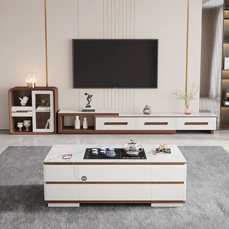 Modern smart rock slab lift coffee table living room household small apartment tea table coffee table TV cabinet combination adv