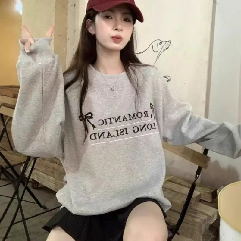 

Женская толстовка-пуловер в корейском стиле, хлопковая, повседневная, для ранней весны, новая, с принтом бабочек, универсальная, простая, свободная, стройнящая