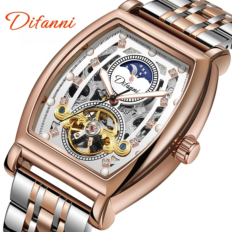 

Wine Barrel Automatic Mechanical Watch Tourbillon Sun Moon Stars Men's Watch Leisure Glow-in-the-dark Waterproof Watch