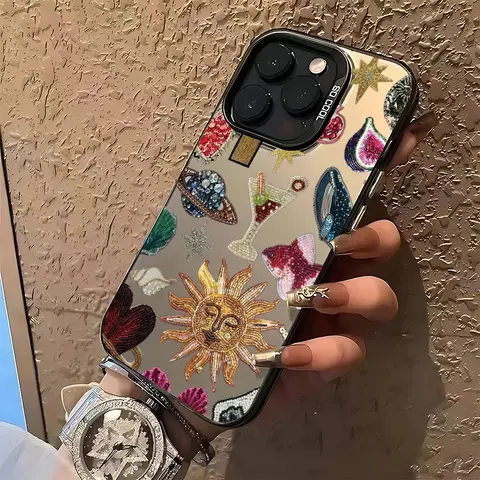 Retro Sun Planet Cocktail Phone Case For iPhone 16e 16 15 14 13 12 11 mini Pro Max X XR XSMAX 8 Plus Anti Fall Matte Back Cover