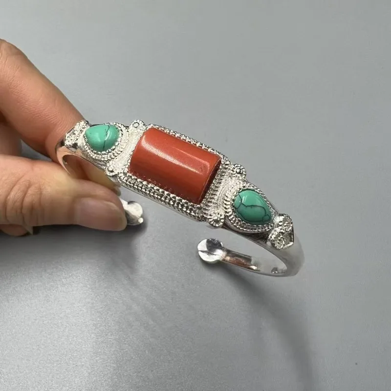 

Тибетский серебряный браслет в этническом стиле, серебряные украшения, открытый браслет, изысканный подарок для праздничных вечеринок друзей