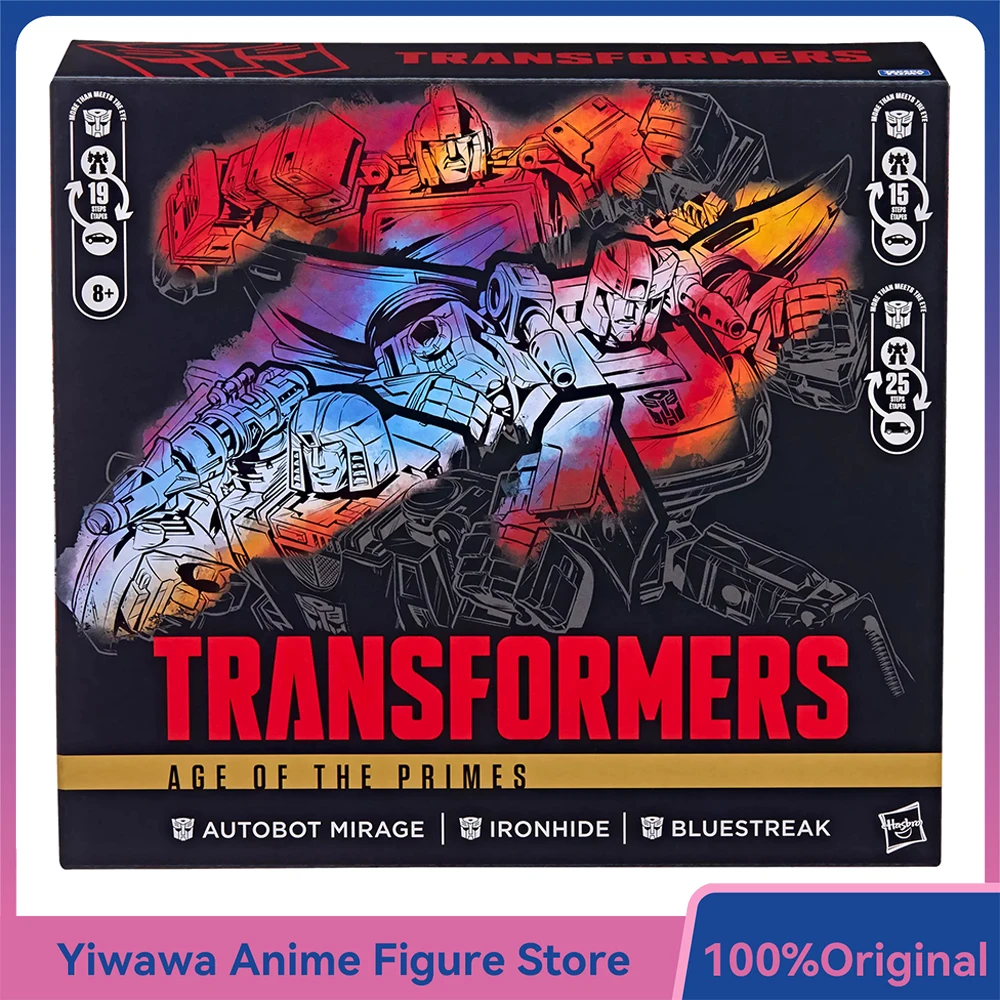 Figuras de acción originales de Hasbro Transformers Age of the Primes Autobot Mirage, Ironhide y Bluestreak, paquete de 3 figuras de acción