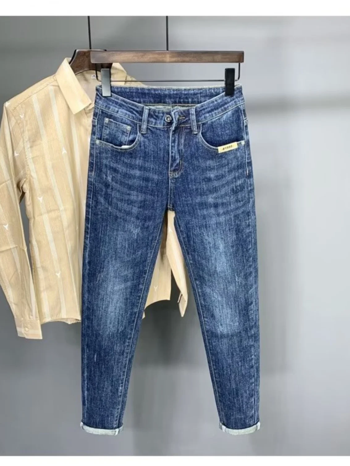 

Мужские джинсы Slim Fit Haome: прямые, эластичные, синие, универсальные, модные, повседневные