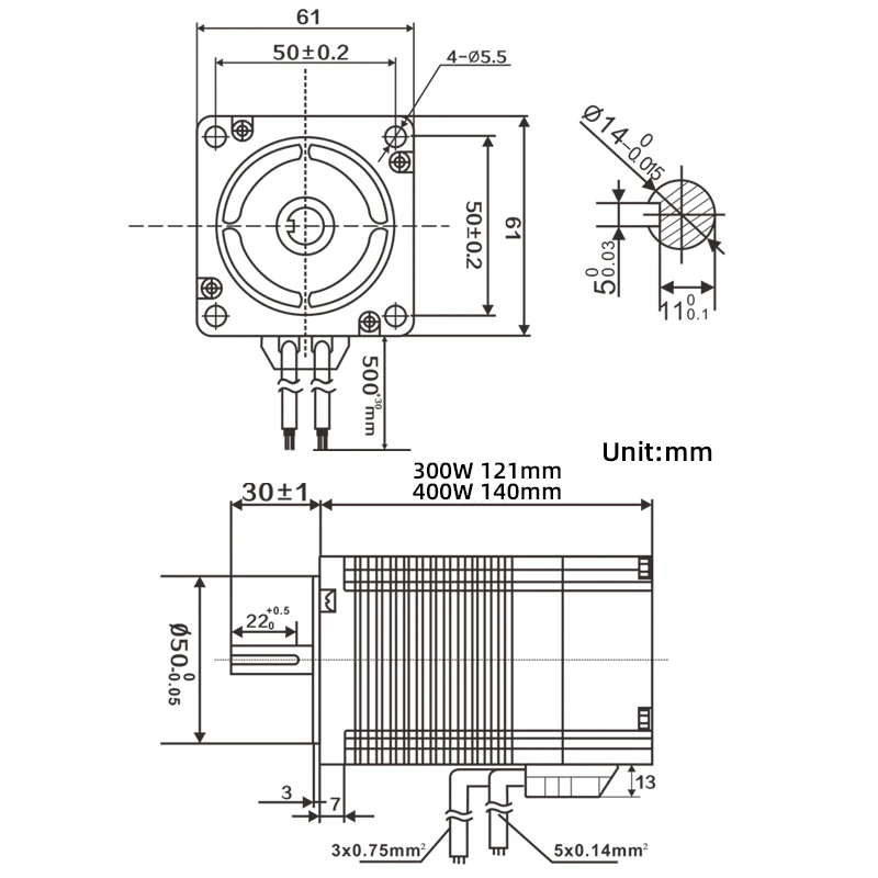 Imagem -02 - Motor sem Escova ca com Ímã Permanente Motorista Combinado Monofásico Flange Quadrada Bldc 220v 400w 3000rpm 1.27n.m 60 mm